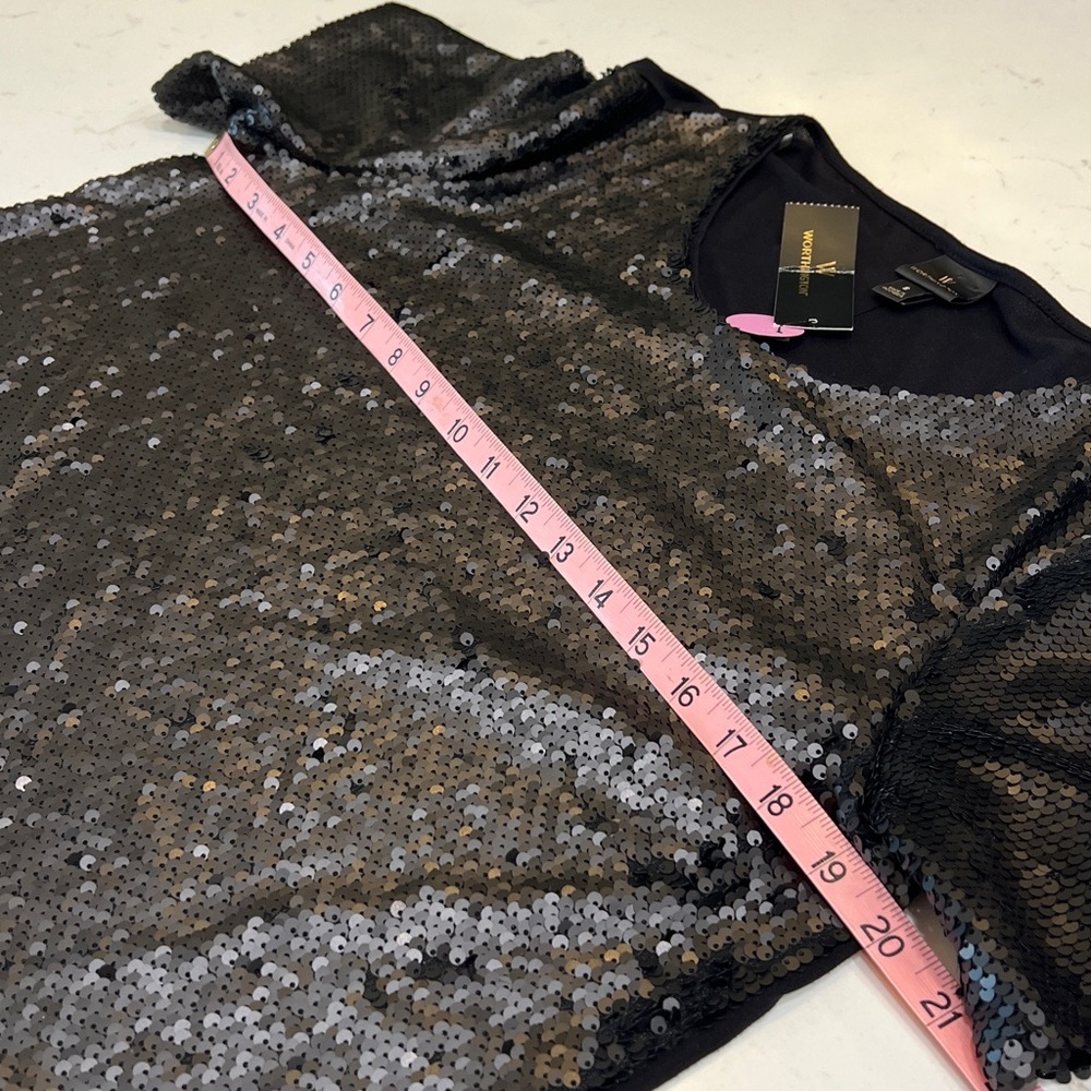 Worthington Black Sequin Short Sleeve Top Size Small NWT - Picture 6 of 8